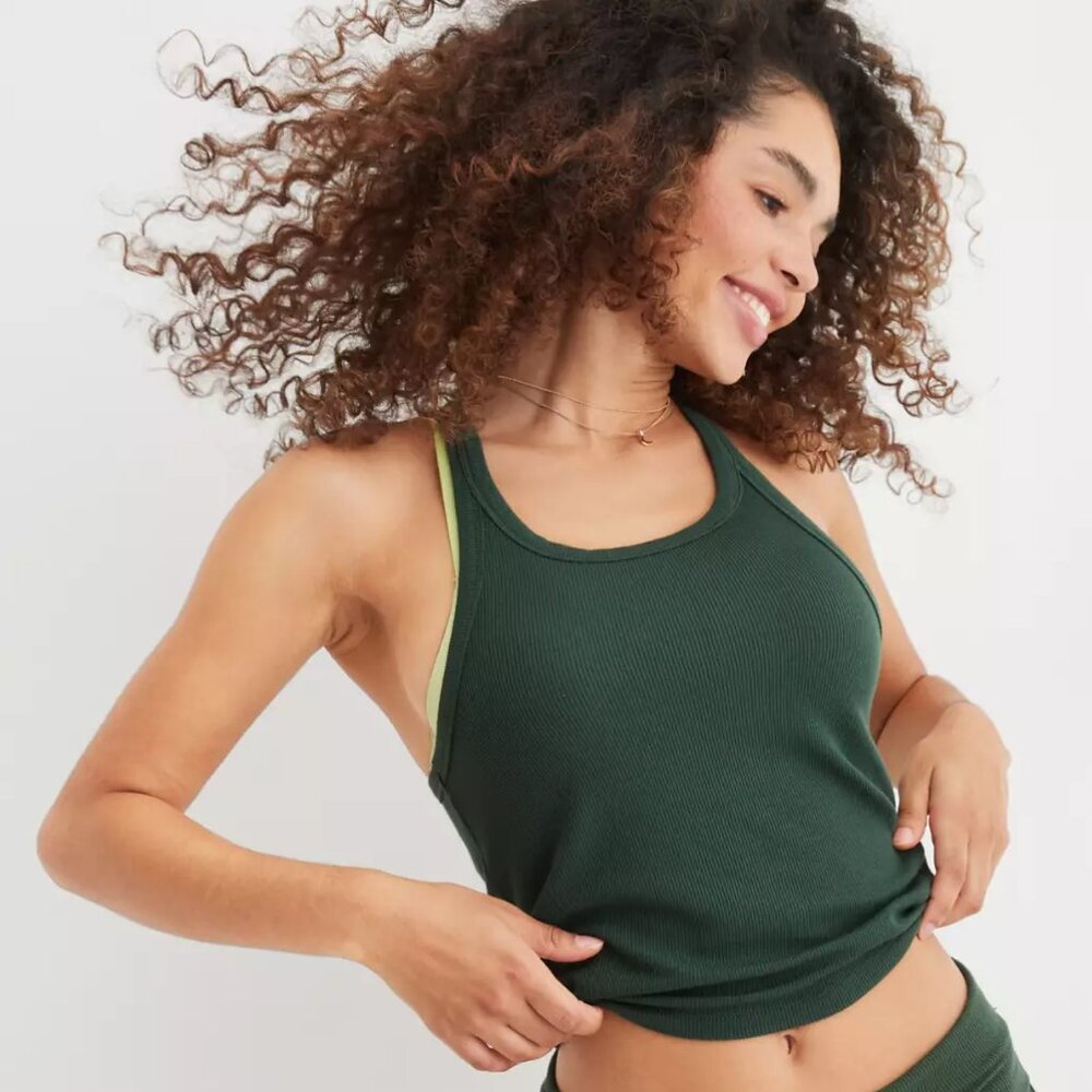 *NWT Aerie Real Soft® Ribbed Tank Top Sycamore Forest Green M or L